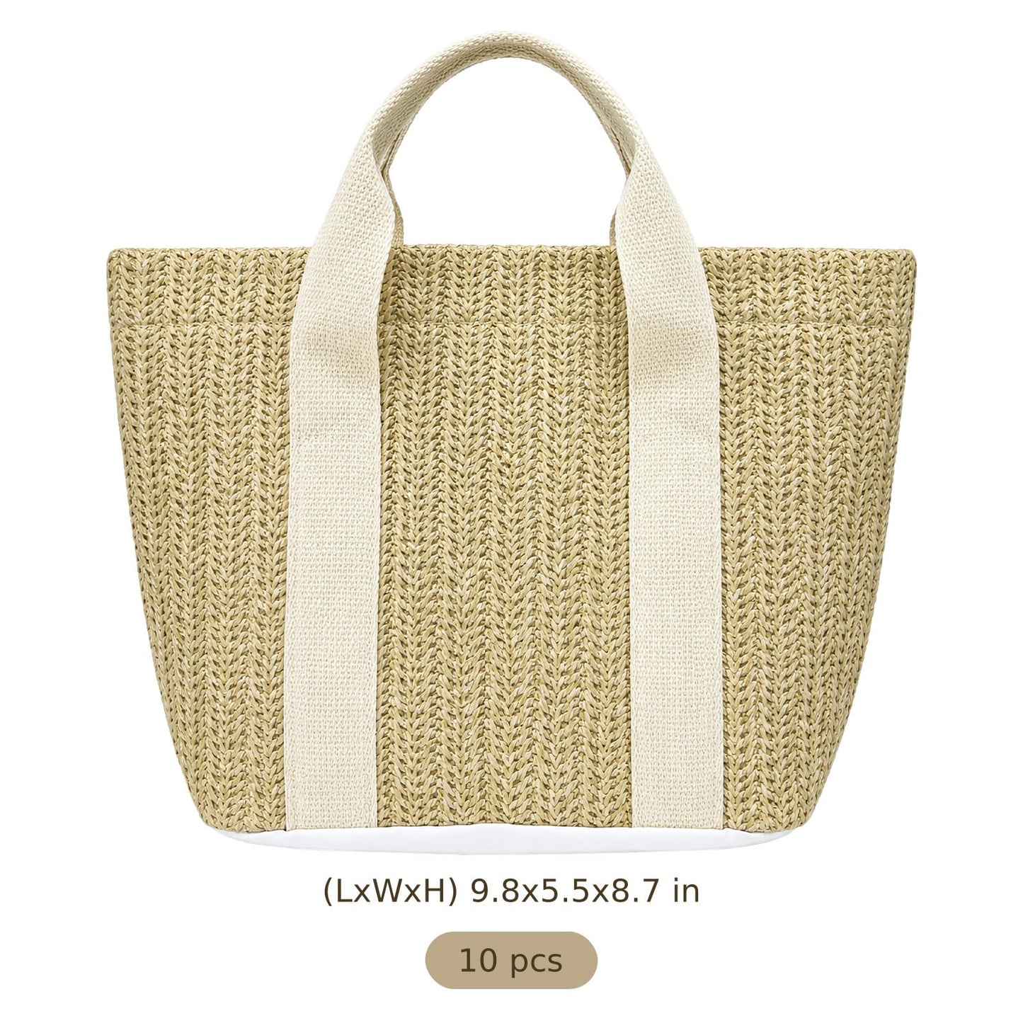 10 Pcs Straw Beach Tote Bags, Woven Handbag with Handle, Bachelorette Beach Bags, Suitable for Women Vacation & Shopping