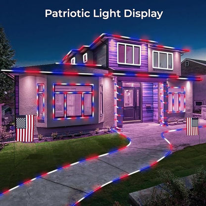 WYZworks 576LEDs 50ft LED USA Patriotic American Red White Blue Outside Rope Lights, Outdoor ETL Certified Waterproof Permanent 360 Degree Light, Flexible Tube, Connectable, Palm Tree Exterior