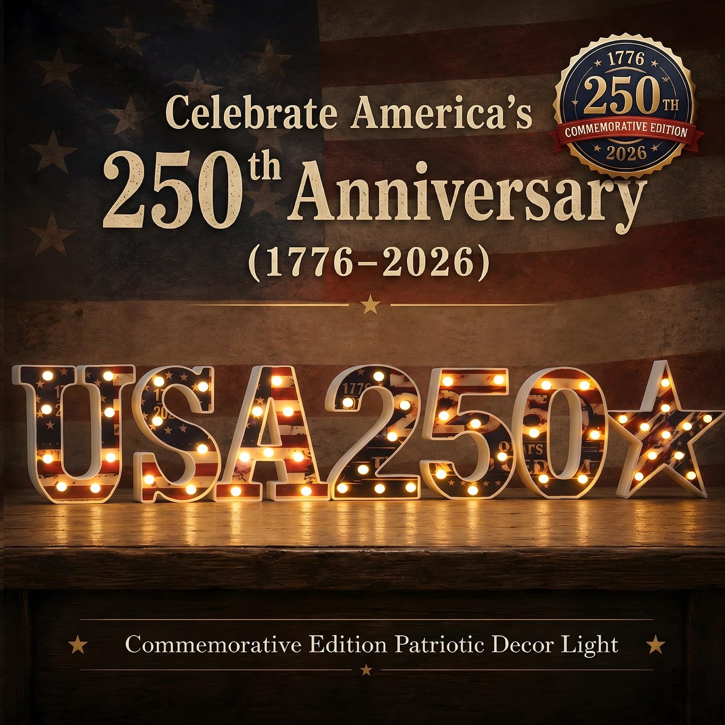 7 Pcs 8.5" USA 250th Anniversary Light Up Marquee Letters Sign, 1776–2026 American Flag Large LED Letters, Patriotic 4th of July Independence Day Decorations for Home Decor, Table Centerpiece & Party