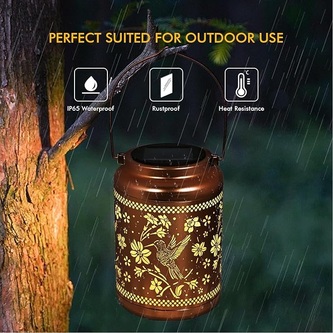 Solar Lanterns Outdoor Garden Decor- Hummingbird Solar Lights Waterproof Decorative Gifts for Women Mom Grandma Hanging Hummingbird Lights Gardening Gift for Outside for Yard, Patio, Backyard, Farm