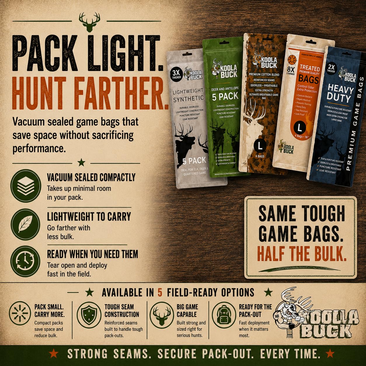 Koola Buck Treated Deer Game Bag, Hunting Body Bag, Large 72"