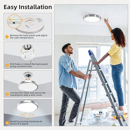 Hlite Brush Nickel 4pack 12 inch Flush Mount LED Ceiling Light Fixture, 24W 2400LM 3000K/4000K/5000K 3CCT Selectable Super Slim Light Fixtures Ceiling Mount for Kitchen, Bedroom