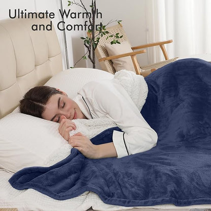 Heated Blanket Full Size, Soft Cozy Flannel Sherpa Electric Blanket with Fast Heating & Overheat Protection, Machine Washable Heating Blanket with Timer for Bed Camping Office, 72" x 84", Navy Blue