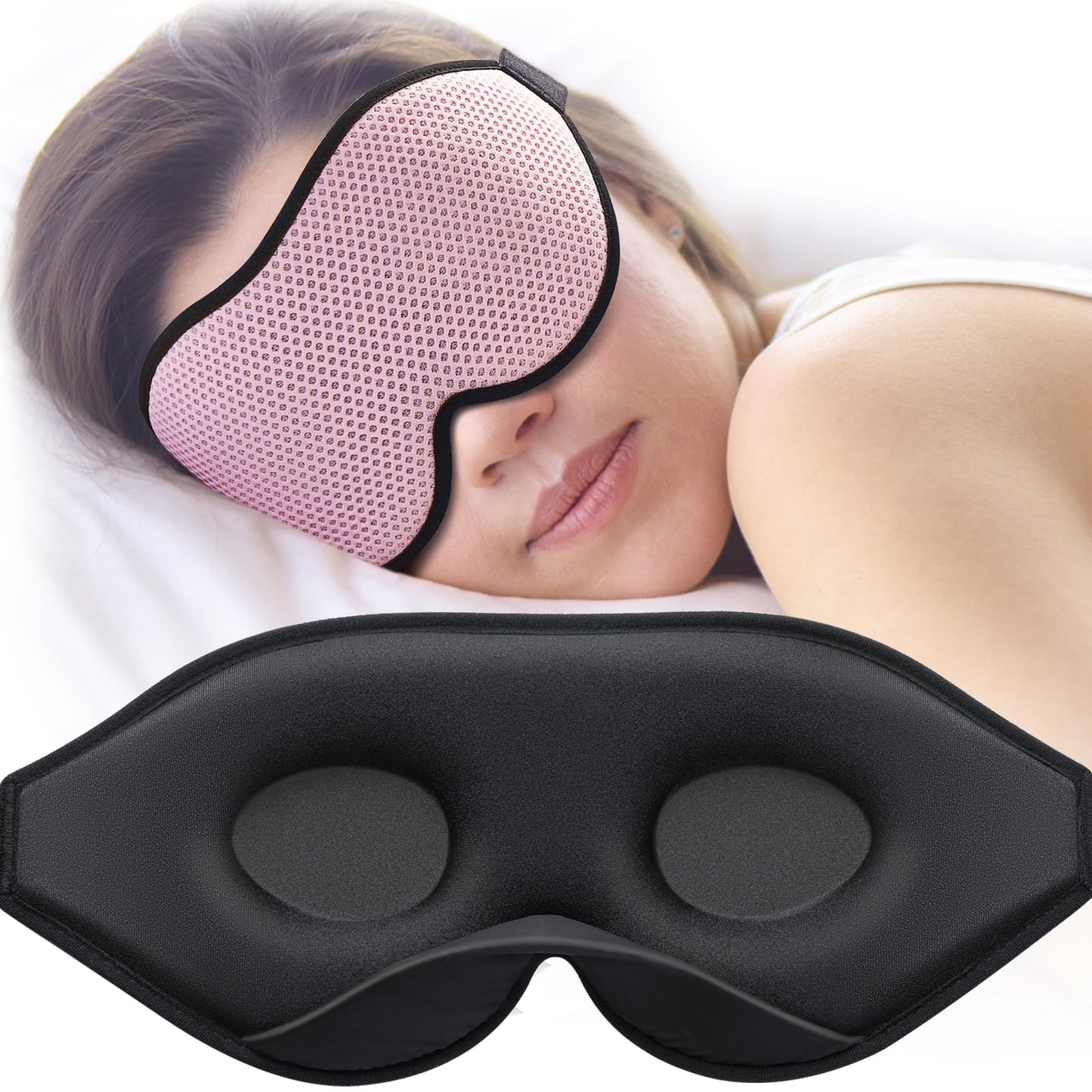 MABAO Sleep Mask for Side Sleeper, Eye Mask for Sleeping Women Men, 3D Contoured Cup No Eye Pressure 100% Light Blocking Sleeping Mask with Adjustable Strap Night Blindfold Flight, Travel, Nap, Black