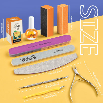 TsMADDTs Manicure Tools Kit Nail Care Kit with 3PCS Files, 2PCS Buffer Blocks, 2PCS Polishing Buffers, Cuticle Nipper, Pusher and Cuticle Oil