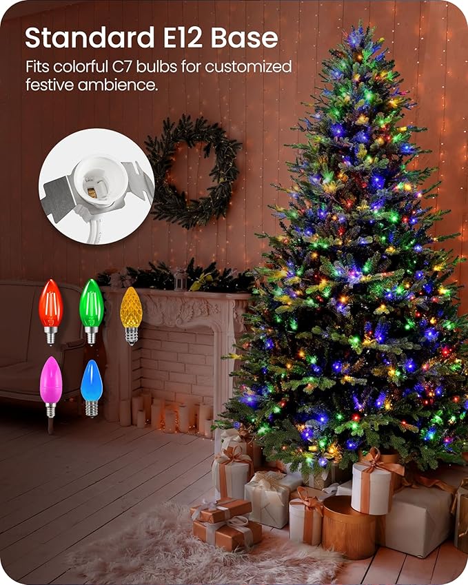 Christmas Village Lights with 12 LED Warm White Bulbs, C7 Light Cord for Christmas Village Houses, Pumpkin Crafts, Halloween & Holiday Decorations