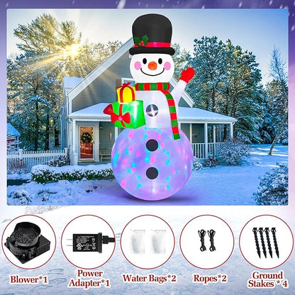 Danxilu 8 FT Christmas Inflatable Snowman Outdoor Decoration, Built-in Colorful LED Lights Xmas Inflatable Snow Man with Gift Box Blow Ups Yard Decoration for Outside Garden Lawn Holiday Party Decor