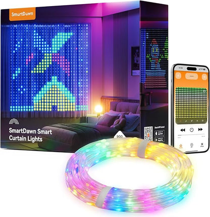 900 RGBIC LEDs Smart Curtain Lights with DIY GIF, 6.6x6.6ft Color Changing Christmas Wall Lightss with APP, IP65 Waterproof String Fairy Lightss for Indoor Outdoor Bedroom Window Garage
