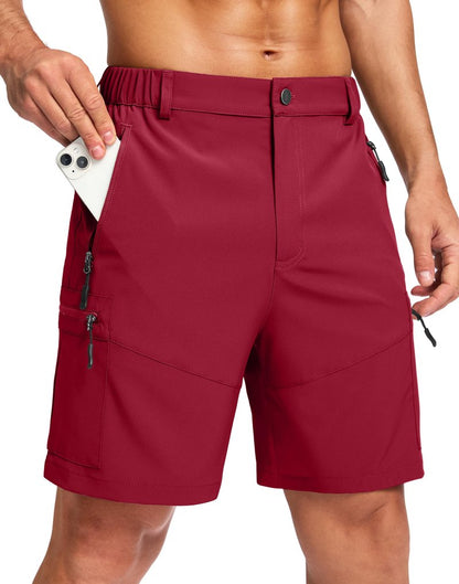 Pudolla Men's Hiking Cargo Shorts Lightweight 7" Travel Casual Shorts for Men Golf Work Outdoor with 5 Zipper Pockets(Red Large)