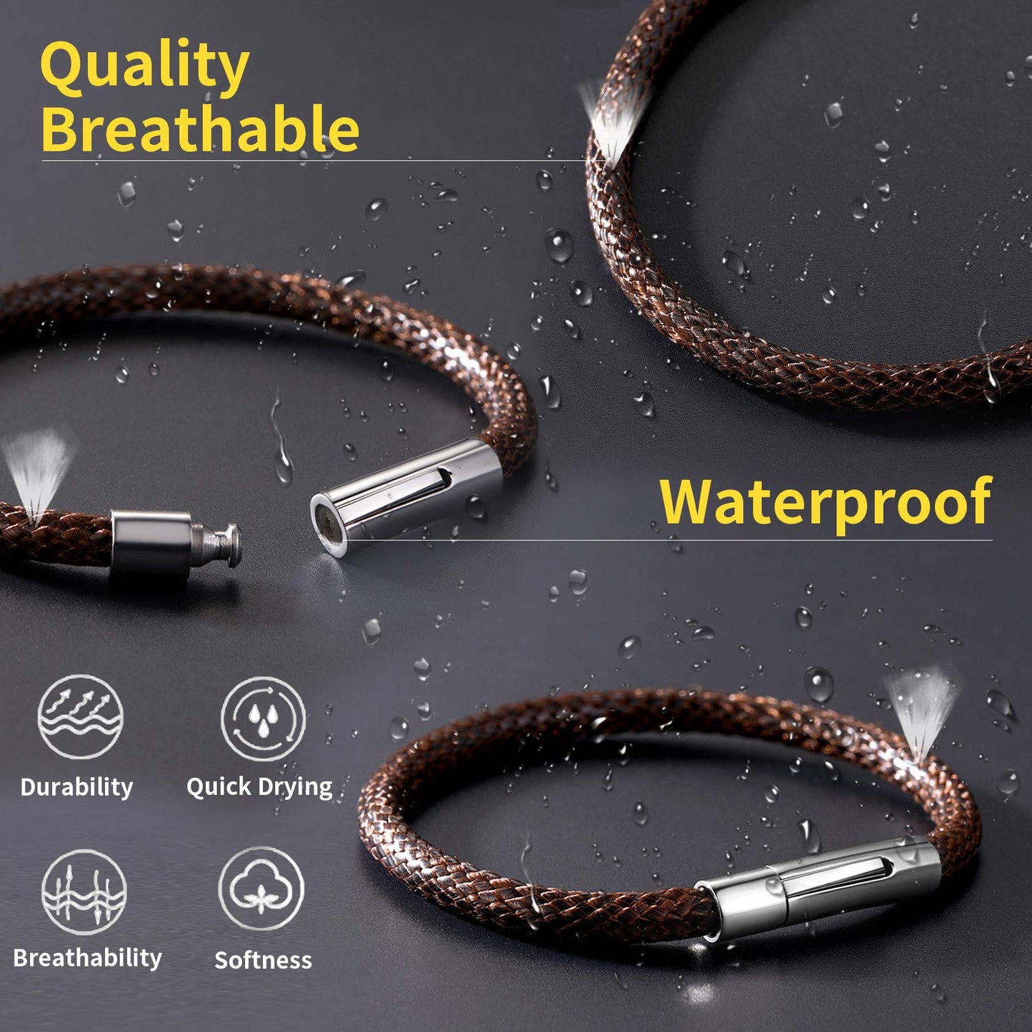 Brown Leather Bracelet for Women Waterproof Braided Wax Rope Chain Bangle 5mm 7.9 Inch Men Boyfriend Christmas Birthday