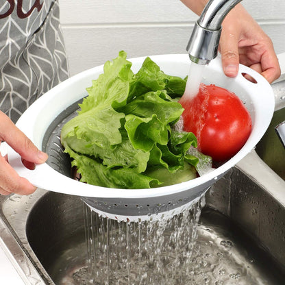 Collapsible Colander Set, Square Round Triangles Silicone Kitchen Strainer Perfect for Draining Pasta Vegetable fruit 2 PCS (10.8"L x 8.6"W x 2"H, Red & Green)
