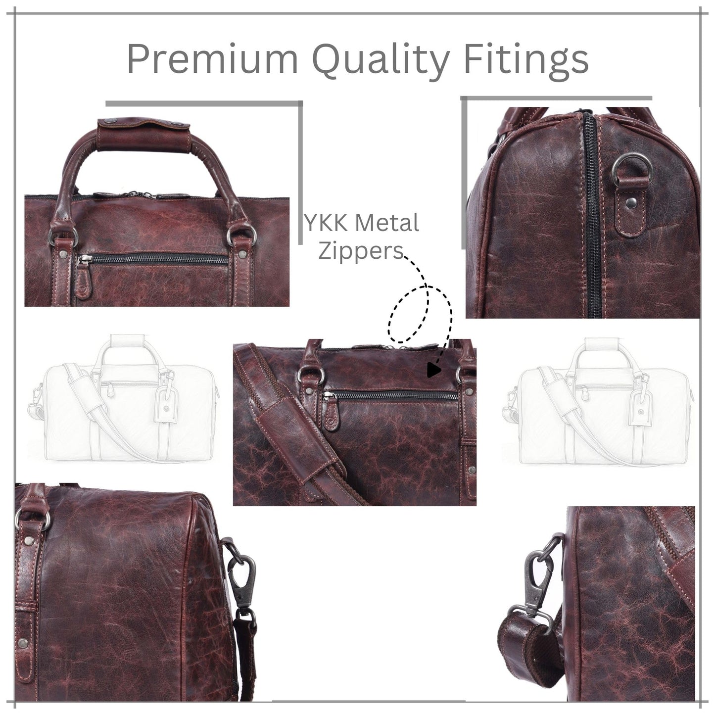 Leather Duffel Bag for Men & Women Travel, Weekend, Overnight, Gym Bag - Florida Brown