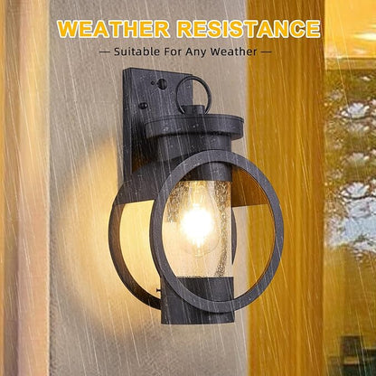 Motion Sensor Industrial Outdoor Sconce Modern Exterior Wall Mounted Light Fixture Waterproof Outdoor Wall Lantern, Matte Black Outside Lamp with Seeded Glass for House, Porch, Garage