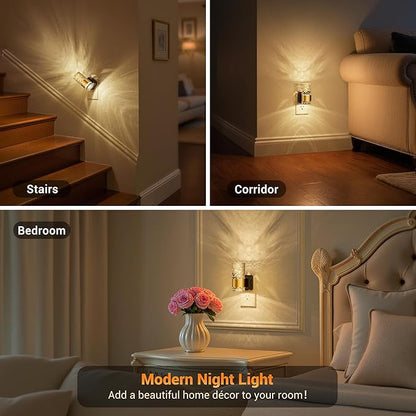 JandCase Night Light, Automatic Night Lights Plug into Wall,2 Pack 3000K LED Nightlights with 0-100LM Adjustable Brightness, Night Light Plug in with Light Sensor for Bathroom Hallway Room Decor