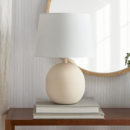 Nourison Home 18" Off-White Round Metal Table Lamp for Bedroom, Living Room, Dining, Entryway