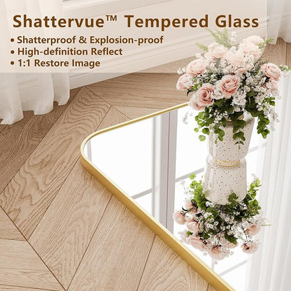 Koonmi Full Length Mirror, 81"x41" Mirror Full Length with Stand, Gold Domed Top Square-Edged Floor Mirror with Aluminum Alloy Frame for Bedroom Living Room