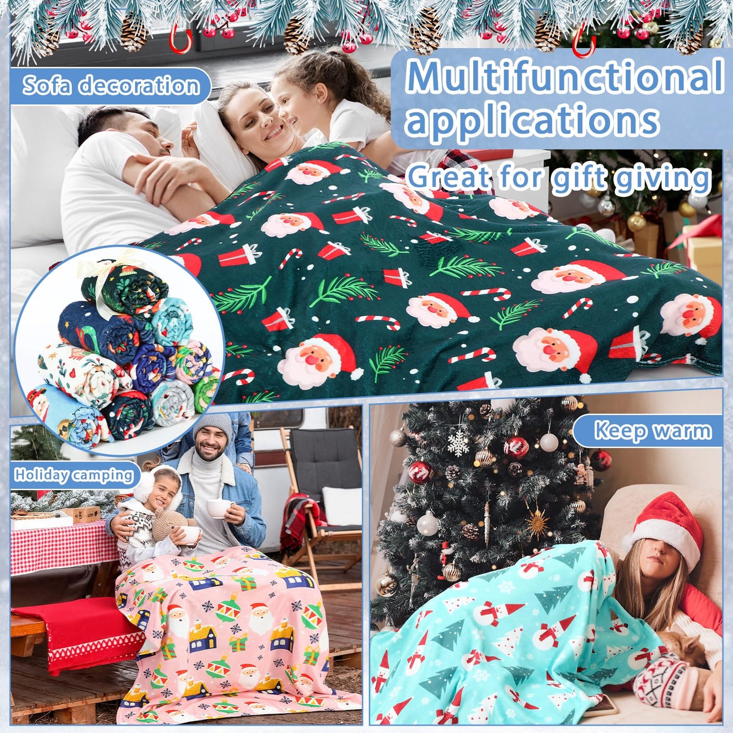 Gilprop 10 Pcs Christmas Throw Blanket, 51" x 39" Plush Fleece Holiday Blankets with Santa, Snowman, Reindeer Patterns for Sofa, Bed, Dorm, Xmas Party, Winter Decor and Gift