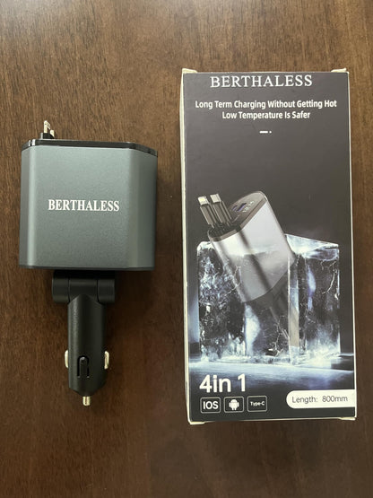 Retractable Car Charger, 4 in 1 Fast Charging Car Charger USB-C & USB-A Compatible with iPhone 16/15/14/13/12/11,Galaxy,Pixel