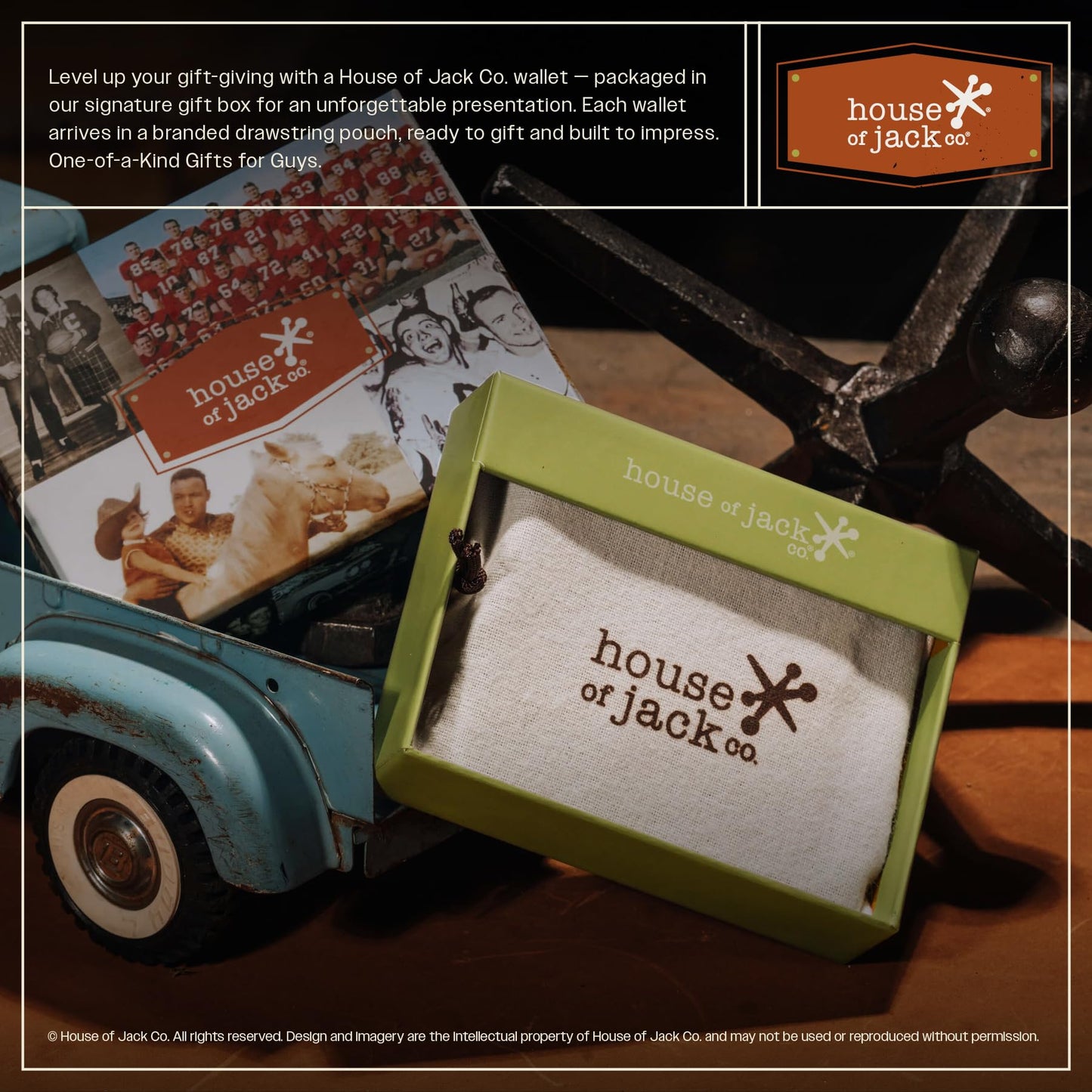 House of Jack Co. Deacon Bifold Money Clip Wallet for Men – Slim Front Pocket Leather Wallet with Metal Cash Clip, Exterior ID Window & Card Holder, Full-Grain Cowhide, Brown