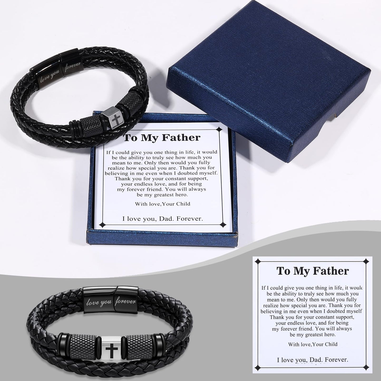 Leejory Christian Cross Bracelet for Men, Double-Row Braided Genuine Black Leather Multi-layer Cuff Bracelet Adjustable Wristband, Catholic Religious Jewelry Baptism Easter Gifts for Young Men Teenage