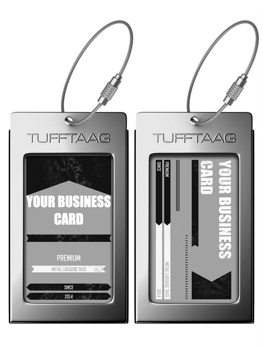 Luggage Tags Business Card Holder by TUFFTAAG - Durable Travel ID Bag Tag, Gunmetal, 2 Tags