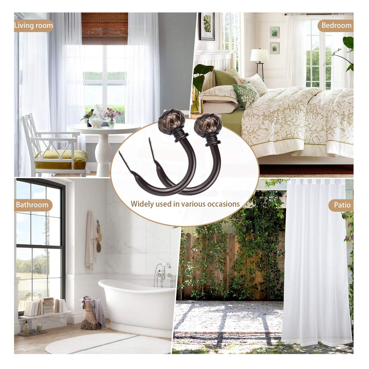 SZXIMU Curtain Holdbacks Set of 2, Window Treatment Holdbacks Wall Mounted Drapery Hooks with Netted Texture Finials, Bronze