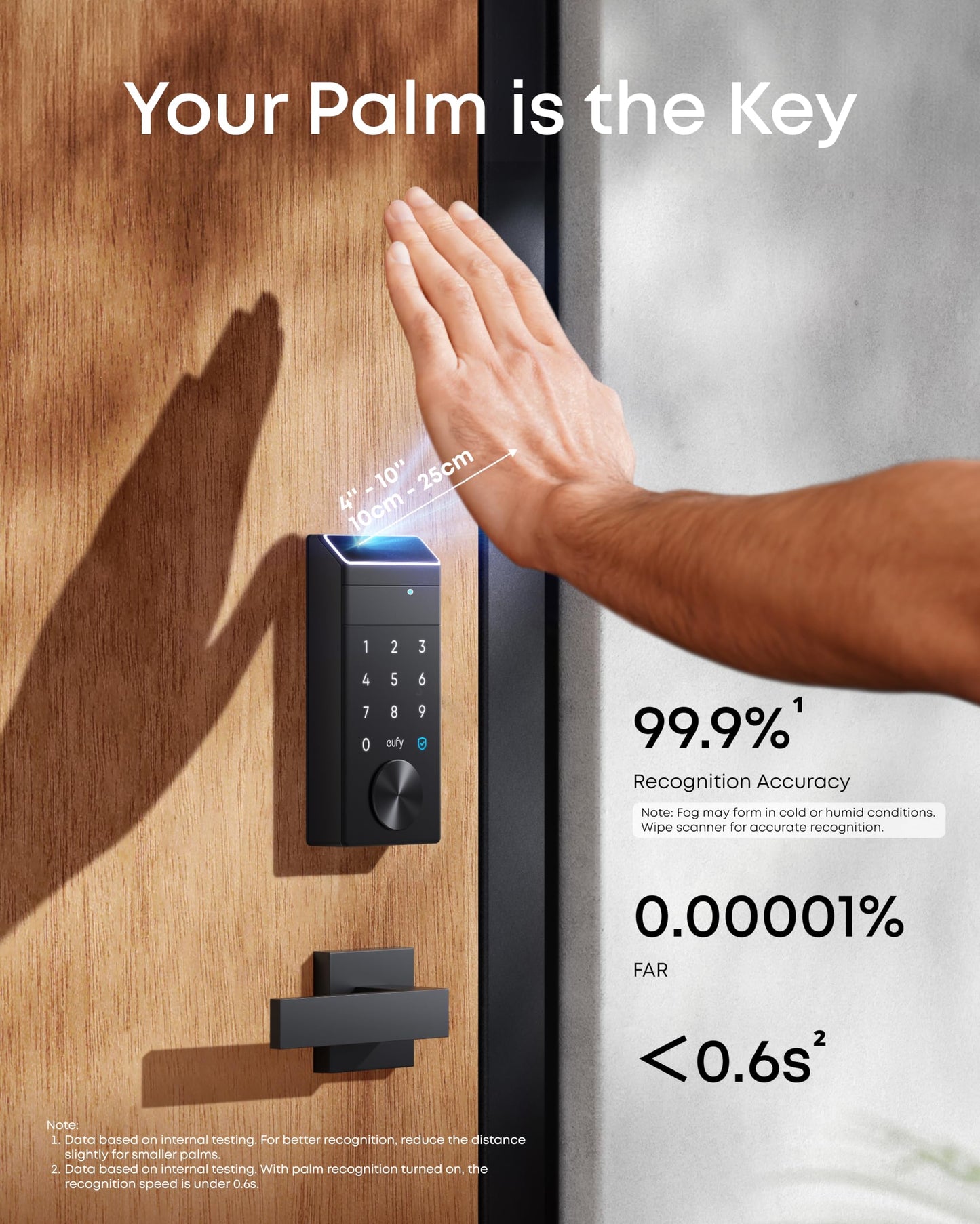 eufy FamiLock E34 Smart Lock with Palm Vein Recognition - Keyless Entry Door Lock for Front Door, Wi-Fi Keypad Deadbolt, ANSI/BHMA Grade 1, Auto Lock, Voice Control, IP65 Waterproof, No Monthly Fee