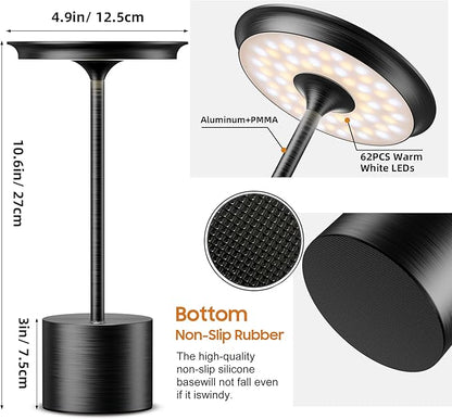 Cordless Table Lamp, Portable Rechargeable 6000mAh Outdoor Table Lamp, 3 Color Stepless Dimming Battery Powered Lamp, LED Table Light for Dinner/Restaurant/Outdoor (2Pack Black)
