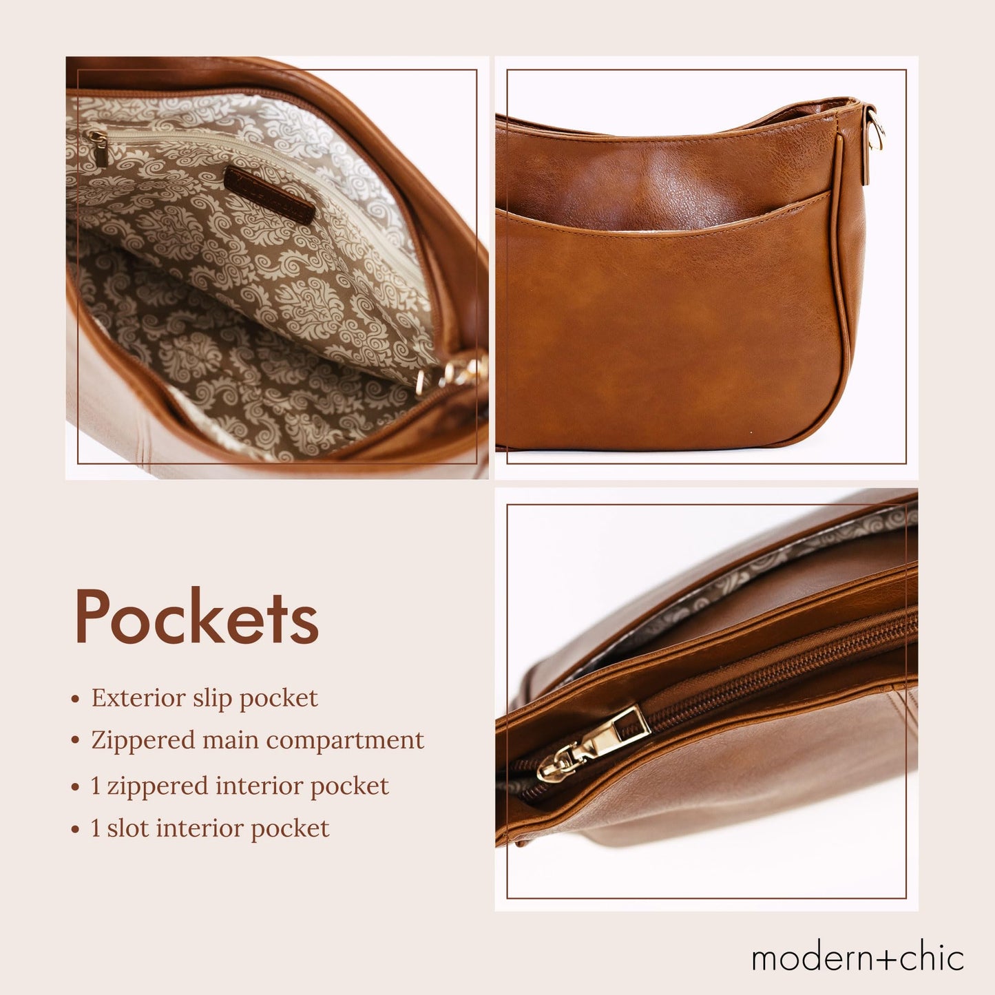 Modern+Chic Crossbody Bags for Women - Marissa Saddle Crossbody, Vegan Leather Shoulder or Handbag with Two Adjustable Straps