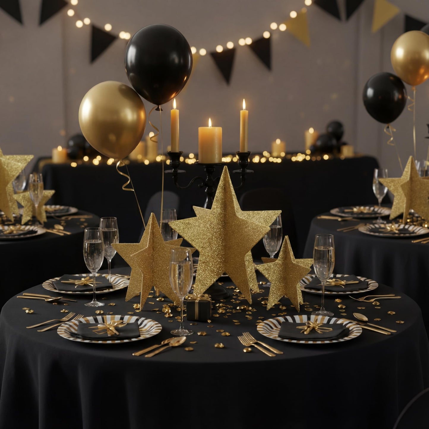 AmazingSpark 9 Pcs Large Star Centerpieces Gold 3D Back to School Star Table Decorations in 3 Sizes 10" 8" 6" for Birthday Party Baby Shower Gathering Ceremony Movie Night Supplies (Glitter Gold)