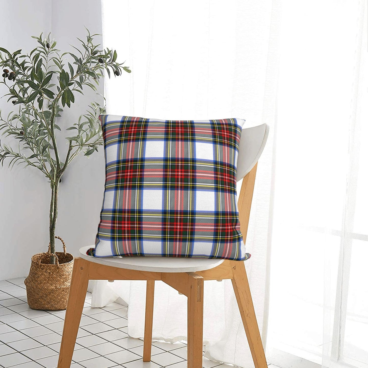 JOOCAR Plaid Pillow Cover 26x26 inch Scottish Tartan Red and White Plaid Throw Pillow Cover Farmhouse Christmas Decoration Xmas Decor Winter Holiday Cushion Case for Sofa Couch
