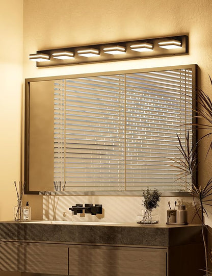 VOLISUN 5CCT Bathroom Light Fixtures Over Mirror, Dimmable, 360°Rotatable Head, 48 inch, 6 Light Bathroom Vanity Light Fixtures, Black LED Vanity Lights for Bathrooms-ETL Certificated
