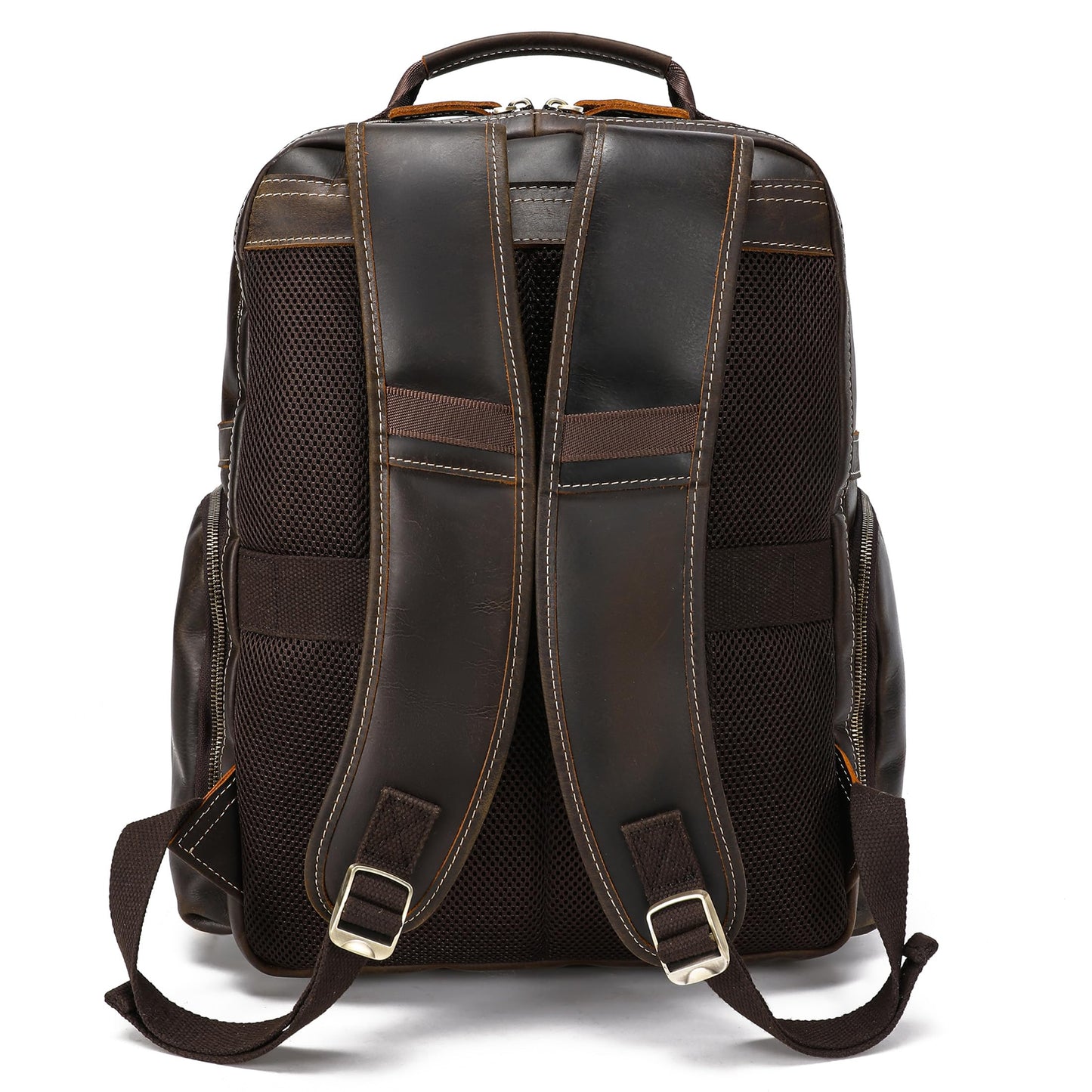 LANNSYNE Vintage Mens Full Grain Leather Backpack Fits 17.3 Inch Laptop, Large Casual Rucksack Shoulder Bag For Travel/Camping/Hiking-Brown