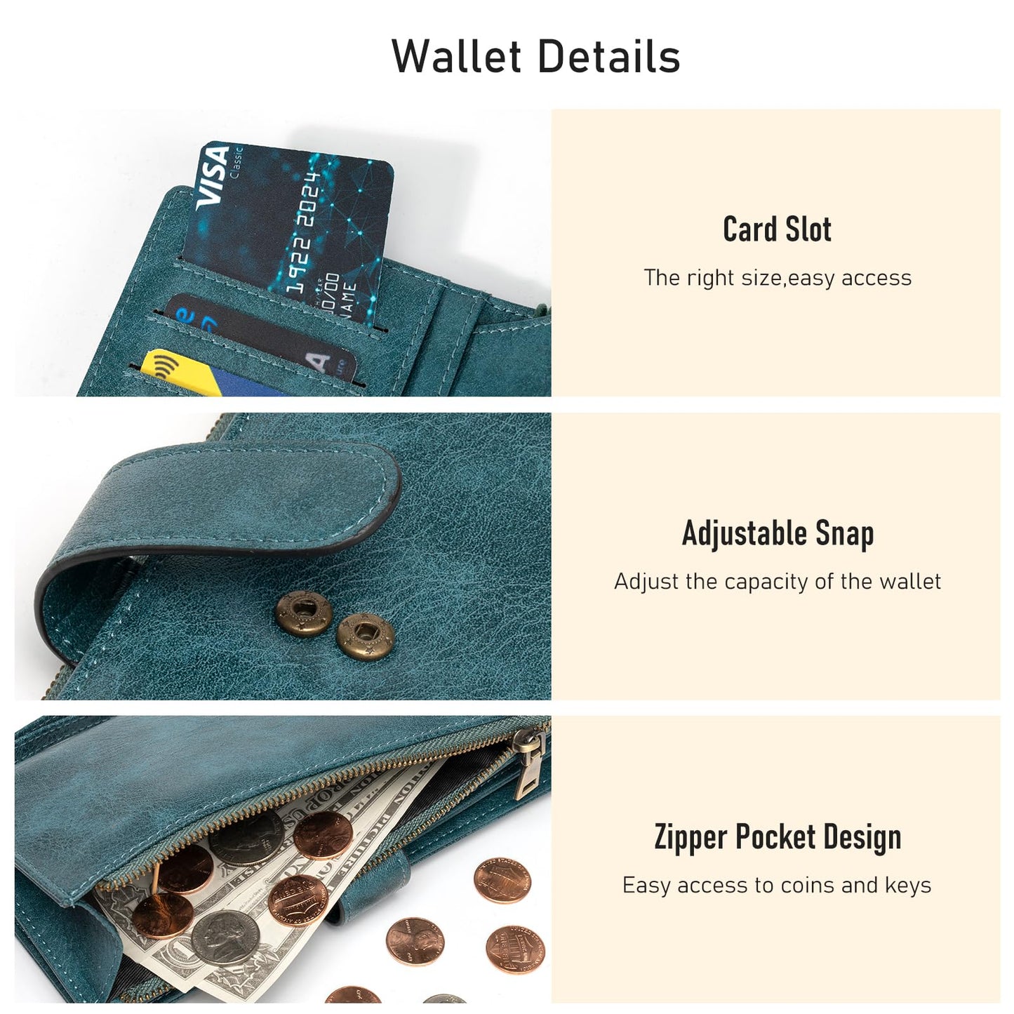 XINNSTAR Womens Wallet RFID Blocking Large Capacity Credit Card Holder Long Purses for Women with Wristlet Pocket ID Window