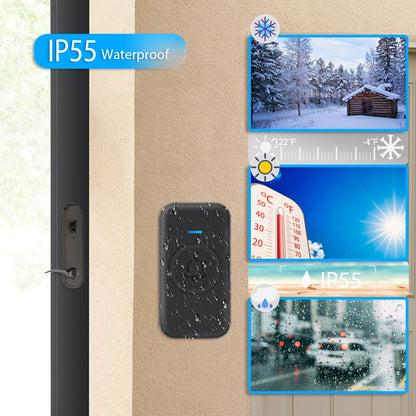 Wireless Doorbell, Waterproof Door Bell with 60 Chimes, 5 Levels Volume and LED Flash, 1000ft Long Range Classroom Doorbell for Home Office Hospital (2 Receiver & 1 Button, Black)