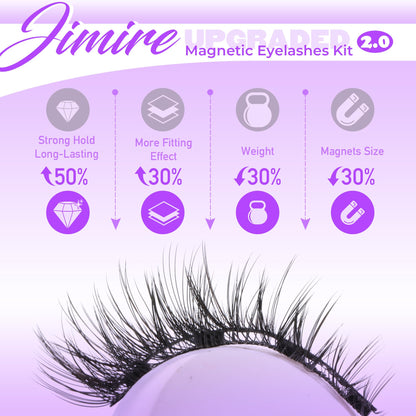 Magneitc Eyelashes with Applicator Wispy False Eyelashes No Glue Needed Natural Look Cat Eye Magnetic Lashes Easy to Use Reusable Fluffy Magnetic Eyelashes without Eyeliner 1 Pair Pack