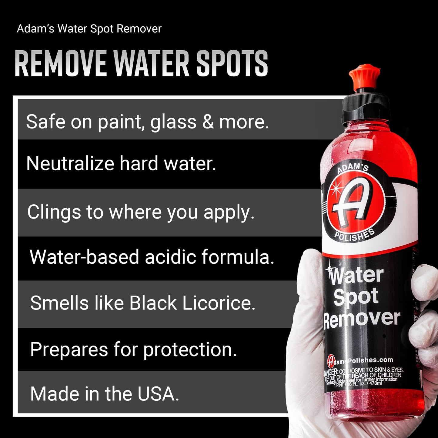 Adam's Water Spot Remover - Hard Water Stain Remover for Glass, Shower Doors, Paint, Windows, Car Detailing, Calcium, Magnesium & Soap Scum Remover