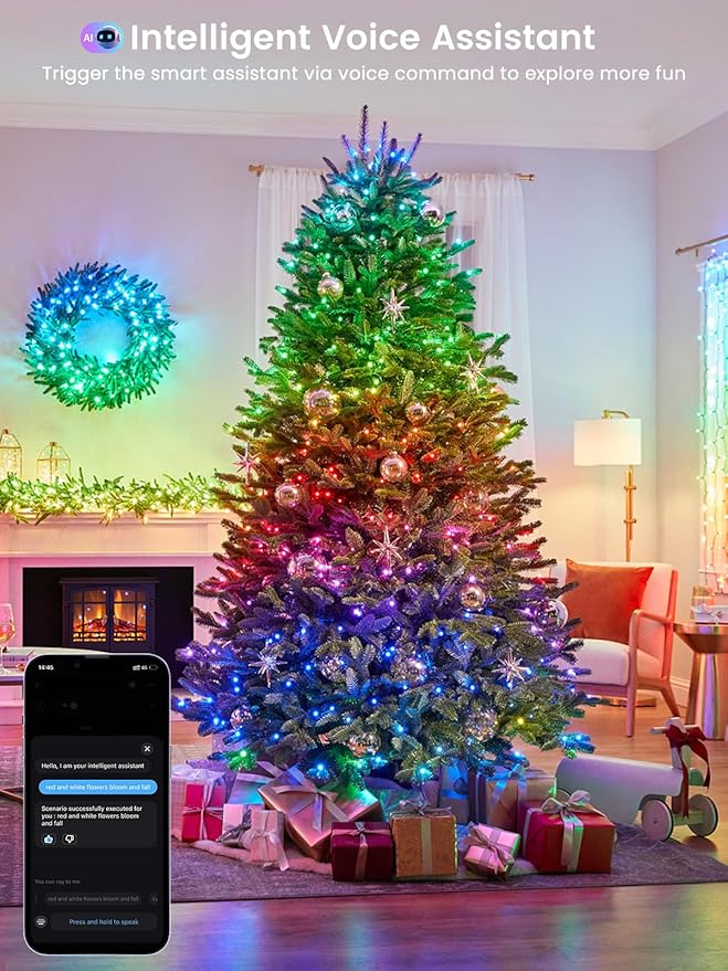 Smart Color Changing Christmas Lights with Remote & APP, 109FT 300 LED RGB Dimmable Christmas String Lights, Waterproof Fairy Twinkle Light for Indoor Outdoor Xmas Tree Wedding Holiday Decorations