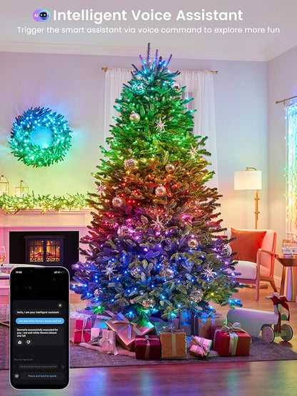 Smart Color Changing Christmas Lights with Remote & APP, 109FT 300 LED RGB Dimmable Christmas String Lights, Waterproof Fairy Twinkle Light for Indoor Outdoor Xmas Tree Wedding Holiday Decorations