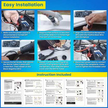 1865120 MKR-28 Trolling Motor Plug and Receptacle For Minn Kota Freshwater and Saltwater Marine Boat Battery Accessory Male Female Connector Socket Waterproof Heavy Duty 8AWG Rated To 60A Up To 48V