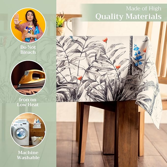 Maison d' Hermine Table Cloth Rectangle Table 100% Cotton 60 x 90 Inches Fall Tablecloth Reusable Everyday Use for Thanksgiving Christmas Decorations Dining Farmhouse Party (Amazonia)