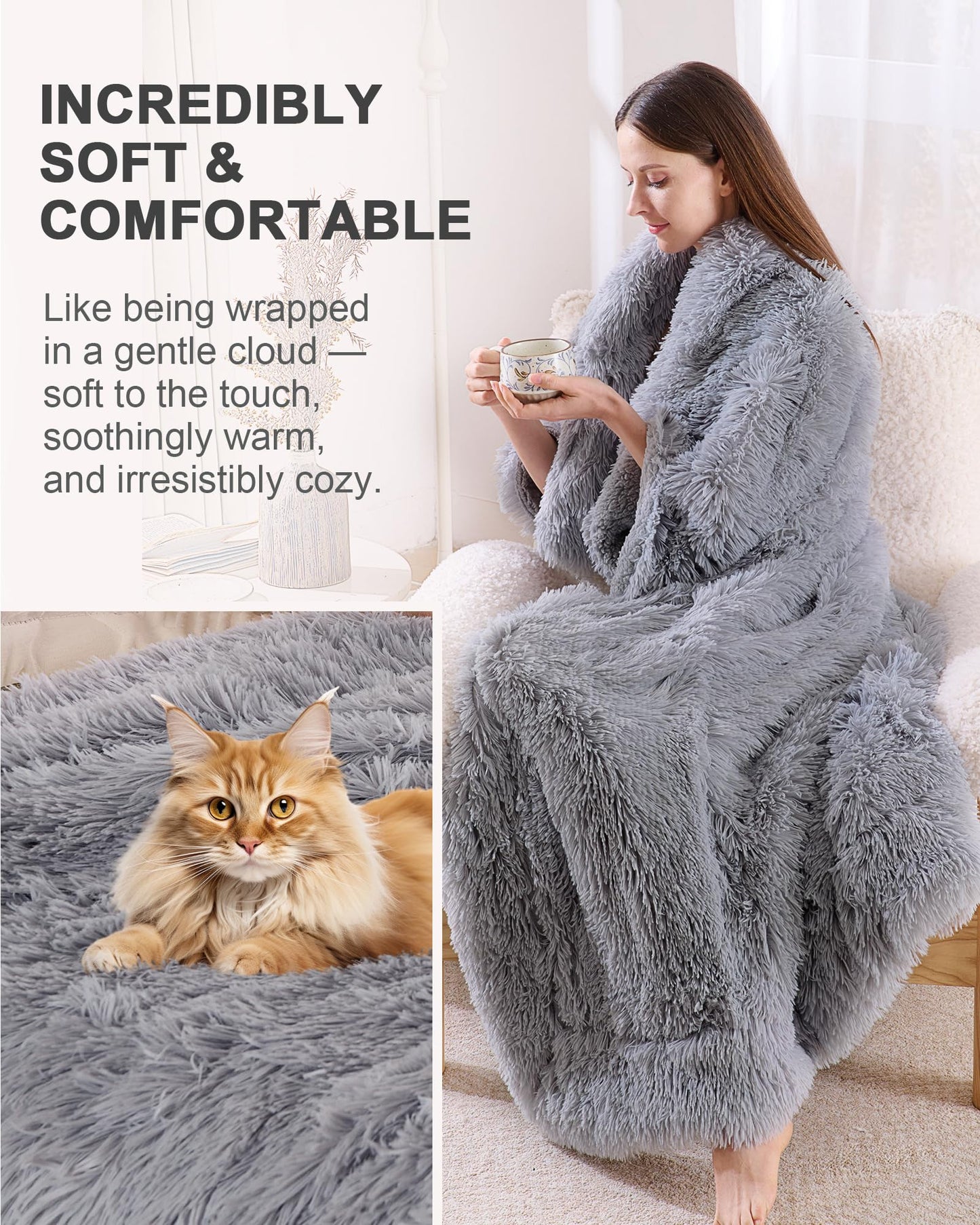 UINIU Super Soft Fluffy Faux Fur Throw Blanket for Couch, Fuzzy Sherpa Fleece Cozy Warm Gifts for Women, Room Decor Christmas Plush Thick Throw for Men, Minky Teen Gifts Winter Bedding, 50" x 60"
