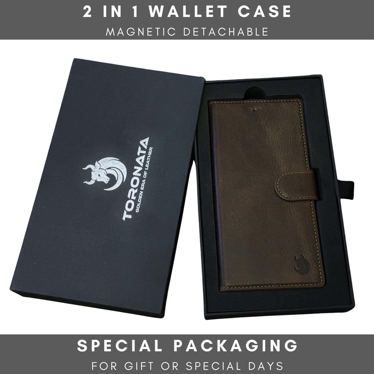 TORONATA Nevada Samsung Galaxy S24 Ultra Case – S24 Ultra Leather Case - Luxury S24 Ultra Wallet Case with Kickstand Design, Card Slots – Handcrafted Anti Scratch RFID Leather Wallet (Dark Brown)