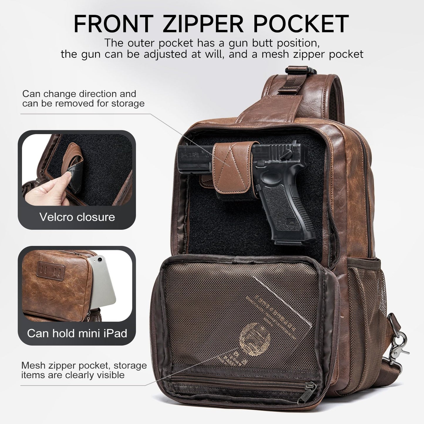 MOYYI EDC Crossbody Bag for Men Leather Sling Bag, Tactical Chest Bag with USB Charging Port, 7L Small Casual Daypacks for Travel
