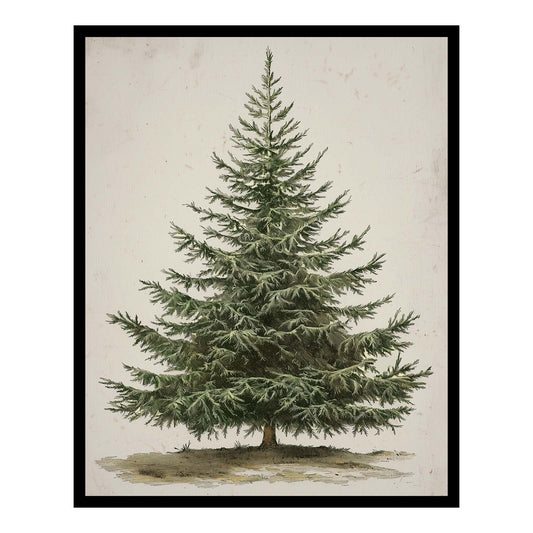 Vintage Christmas Tree Print, Rustic Pine Tree Winter Wall Art, Botanical Christmas Decor for Farmhouse Holiday Home, Cottagecore Seasonal Poster for Living Room Bedroom Entryway