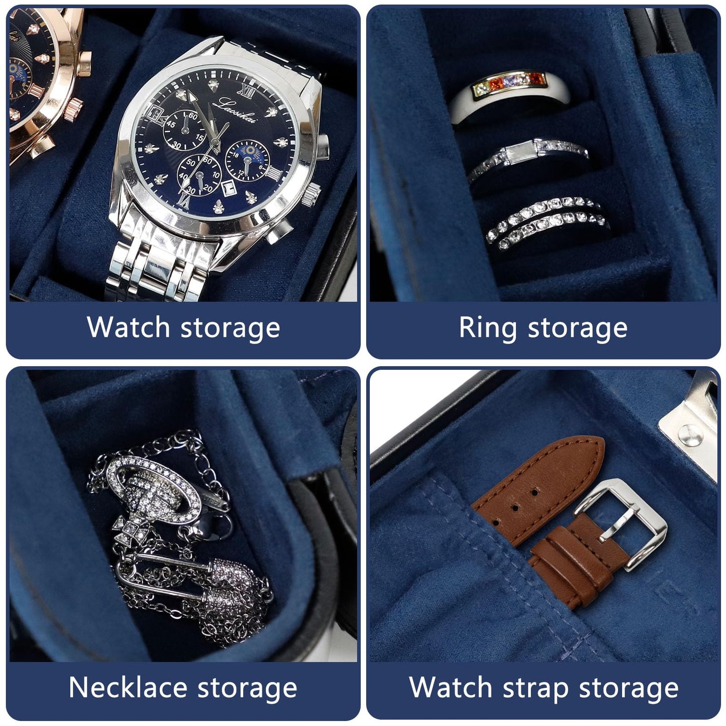 KAMIER Watch Travel Case with Combination Lock - 2 Watch Storage and Jewelry Organizer - Watch Case for Ring and Watch Storage, PU Leather Travel Watch Case, Ideal for Gift (With Gift Box) (Black)