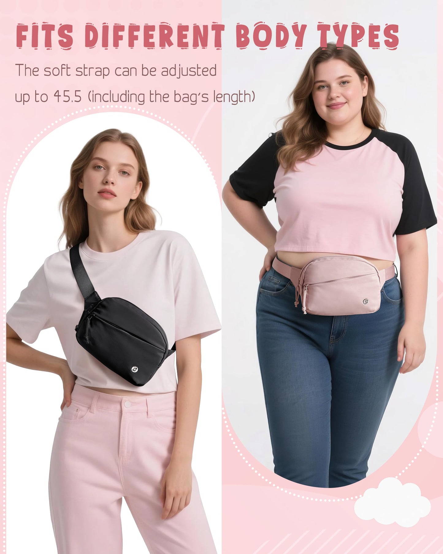 Smasrob Fanny Pack for Women, Crossbody Sling Bag Waist Bag with Multiple Pockets and Adjustable Strap, Black
