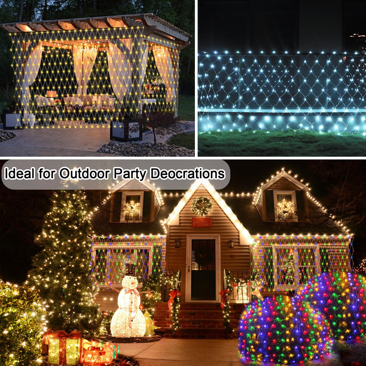 Lovelite 610 LED Christmas Net Lights, 34.5ft x 5ft Mesh Lights Outdoor Clear Wire 8 Modes, Waterproof Connectable String Lights Plug in for Bushes Xmas Tree Garden Holiday Party Decor - Warm White