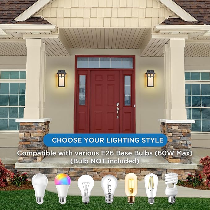 2 Pack Porch Lights Wall Mount Outdoor Wall Lantern Small Waterproof Aluminum with Frosted Glass Exterior Light Fixtures Asian Outdoor Sconces for Outside House Patio Garage Lighting, Black