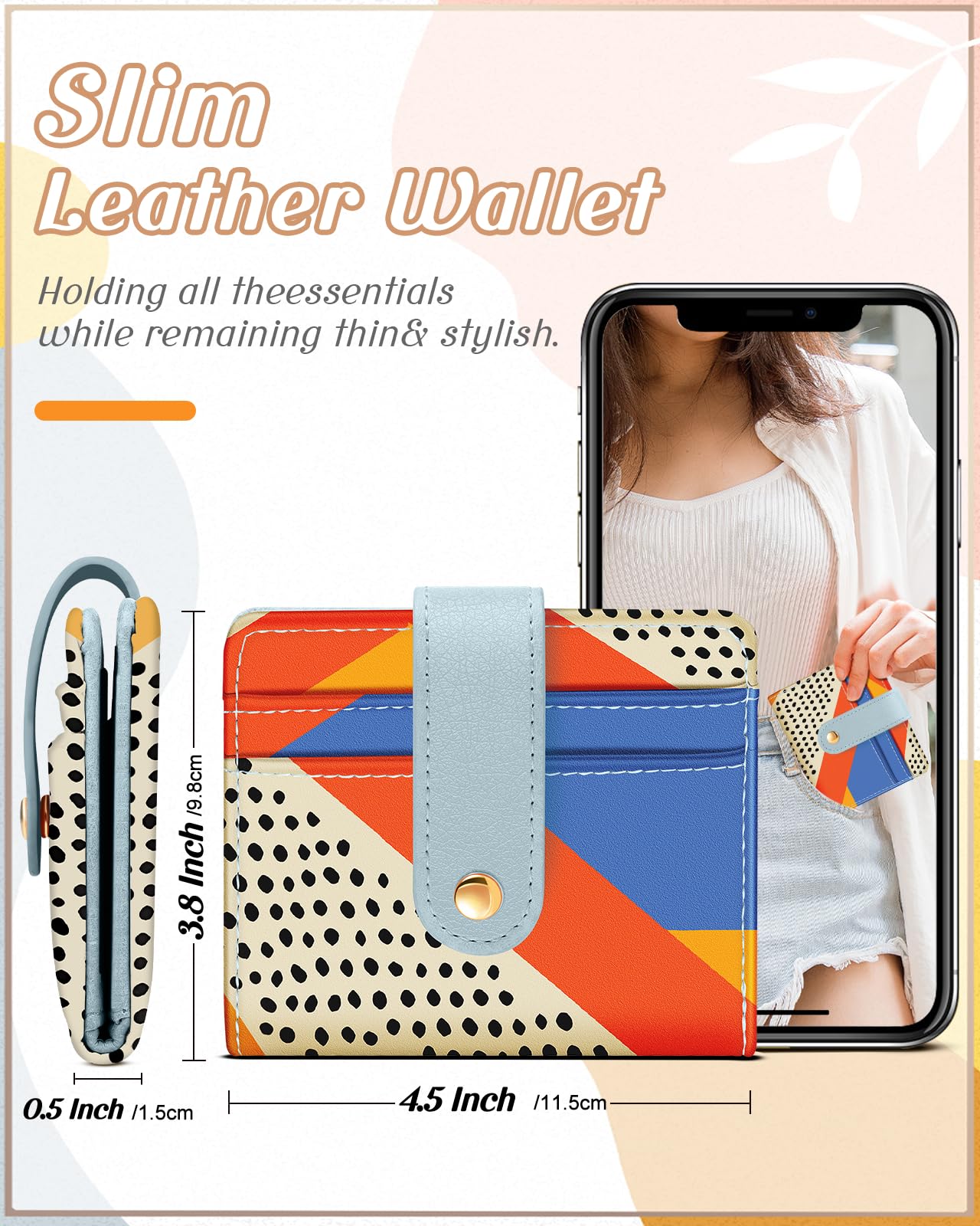 Bistup Wallet for Women Cute Bifold Card Wallet Rfid with Keychain for Ladies Teen Girls Female Medium Aesthetic Girly Small Thin Slim Abstract Unique Pretty Modern Leather Credit Card Holder Purse